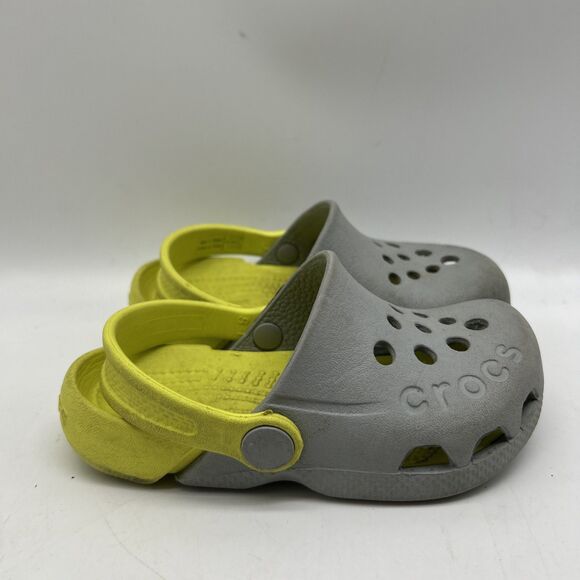 Crocs Toddler Kids Clogs C8 Gray Unisex‎ Electro Back Strap Round Toe - Picture 1 of 7